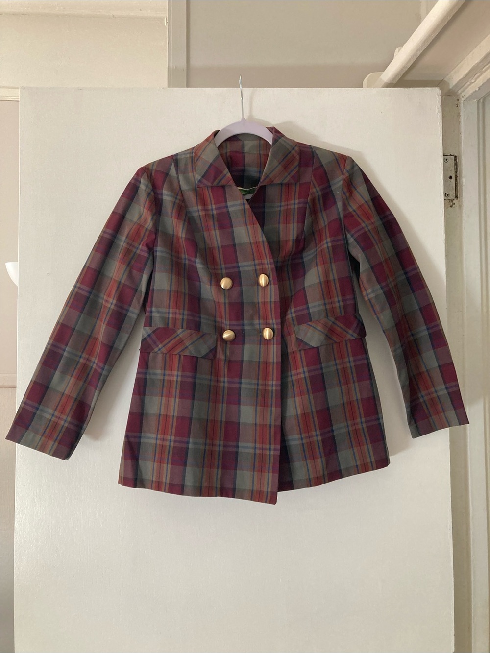 Vintage breasted plaid blazer